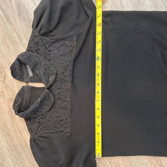 Adrianna Papell Women S Black Lace Collar Puff Sleeve Knit Top Minimal Cottage‎ - Picture 4 of 7